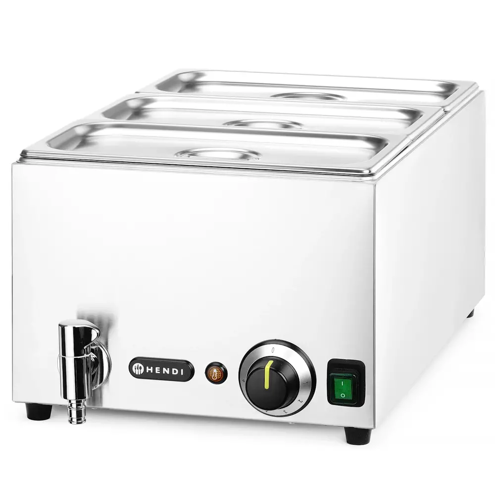 Hendi Bain-marie | Ranger | Elektrisch | 1/1 GN | 30°c/85°c | 1kw (230v) | Aftapkraan | Incl. Gn-bakken | 332x605x242(h)mm