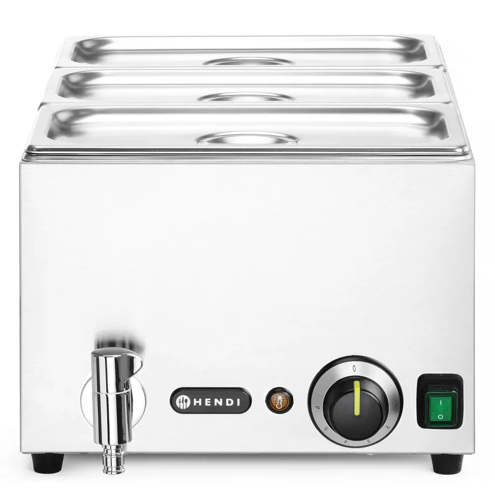 Hendi Bain-marie | Ranger | Elektrisch | 1/1 GN | 30°c/85°c | 1kw (230v) | Aftapkraan | Incl. Gn-bakken | 332x605x242(h)mm