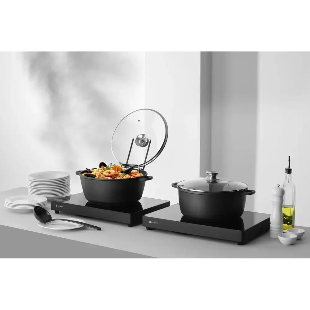 Hendi Braadpan | Aluminium (antiaanbaklaag) | 9L | Div. Warmtebronnen | Incl. Deksel | 405x332x138(h)mm