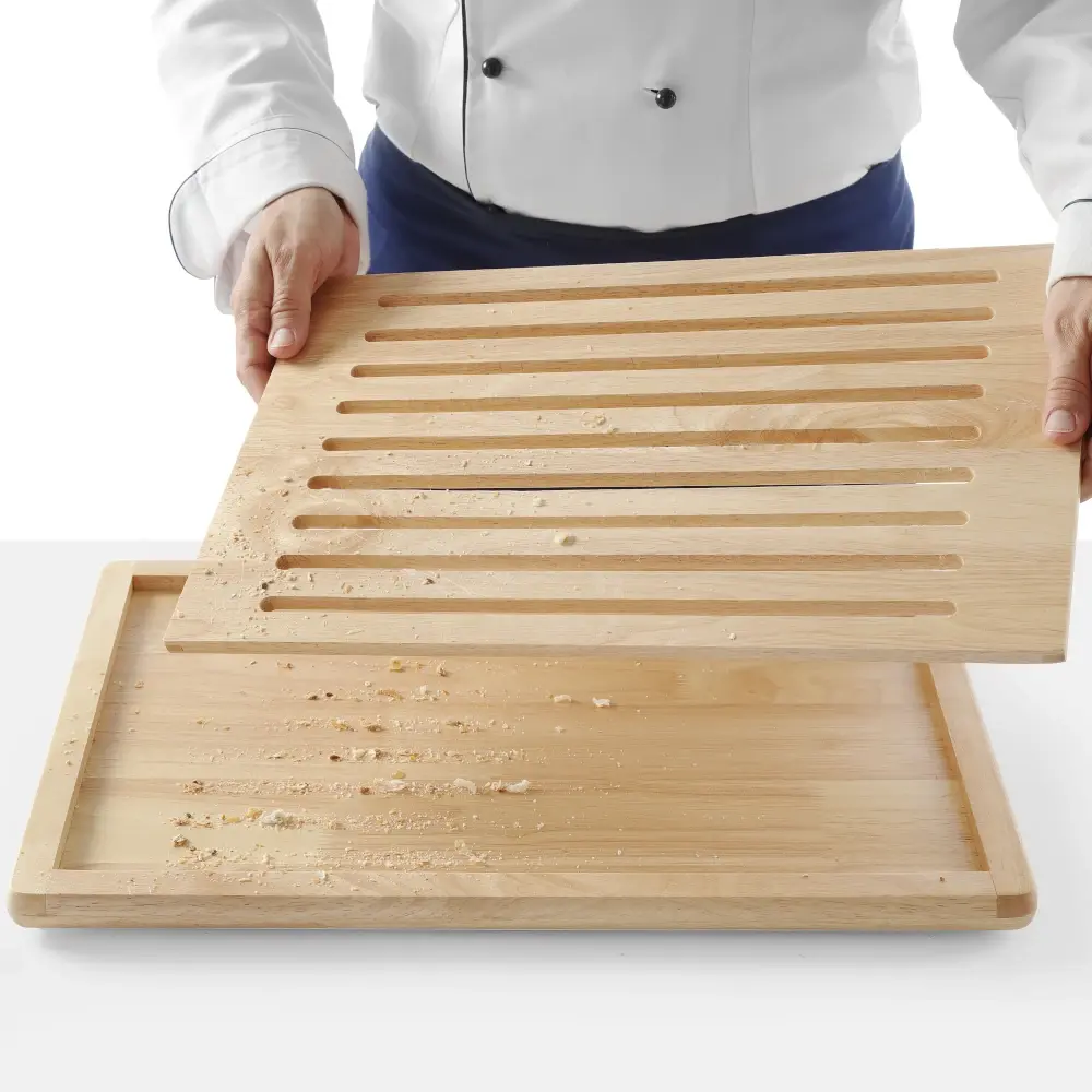 Hendi Broodsnijplank | Rubberhout | Kruimelvanger | 475x322x20(h)mm
