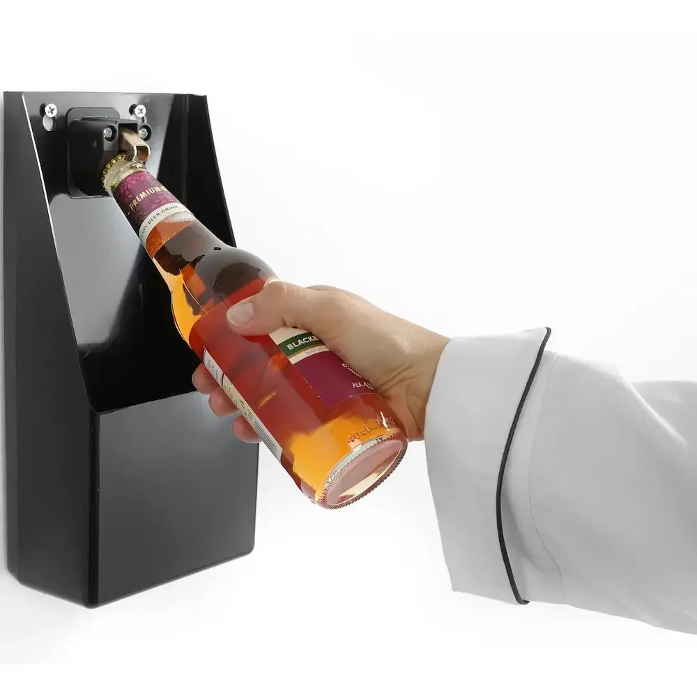 Hendi Flesopener | Barup | Kunststof | Zwart | Opvangbak | Wandmodel | 135x70x295(h)mm