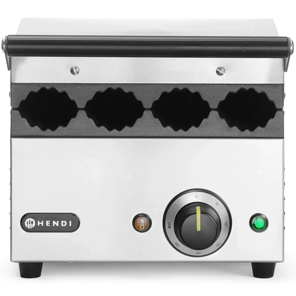 Hendi Hotdog Contactgrill | Enkel | Gegroefd Oppervlak 270x250 (gietijzer) | 50°c/300°c | 1.8kw (230v) | 385x285x254(h)mm