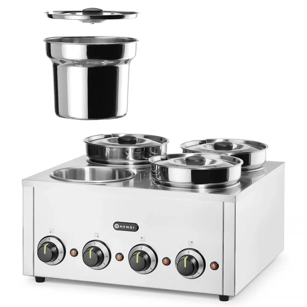 Hendi Hotpot Bain-marie | Thermosystem | 4x 4L (ø215mm) | 30°c/85°c | 0.8kw (230v) | 506x509x298(h)mm