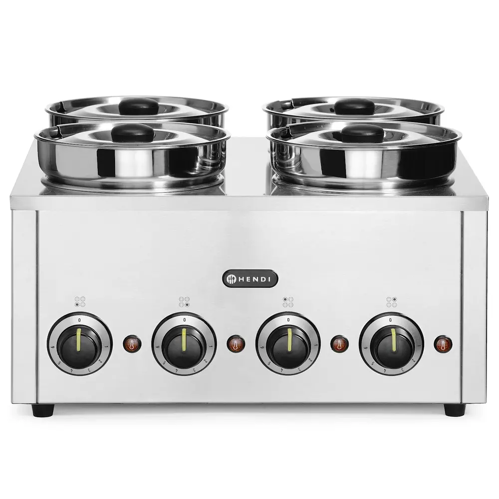 Hendi Hotpot Bain-marie | Thermosystem | 4x 4L (ø215mm) | 30°c/85°c | 0.8kw (230v) | 506x509x298(h)mm
