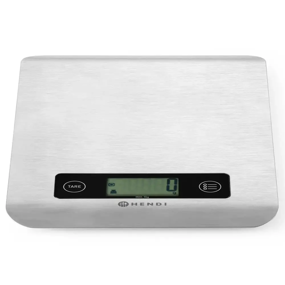 Hendi Keukenweegschaal | Aluminium | Max. 5kg | 1g Nauwkeurig | Draadloos | Touchbediening | 169x218x13(h)mm