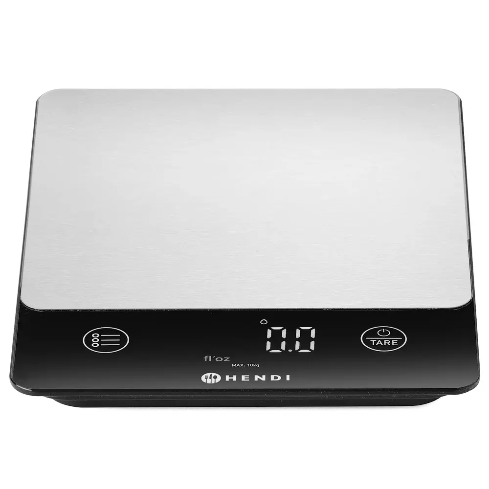 Hendi Keukenweegschaal | Rvs/kunststof | Max. 10kg | 1g Nauwkeurig | Draadloos (oplaadbaar) | Touchbediening | 160x210x19(h)mm