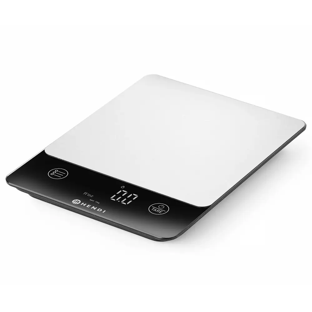 Hendi Keukenweegschaal | Rvs/kunststof | Max. 10kg | 1g Nauwkeurig | Draadloos (oplaadbaar) | Touchbediening | 160x210x19(h)mm