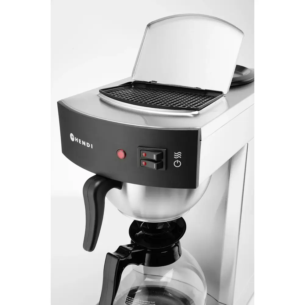 Hendi Koffiezetapparaat | Kitchenline | Rvs/zwart | Enkel | 1.8l | 2 Warmhoudplaten | 1.4kw (230v) | 220x383x465(h)mm