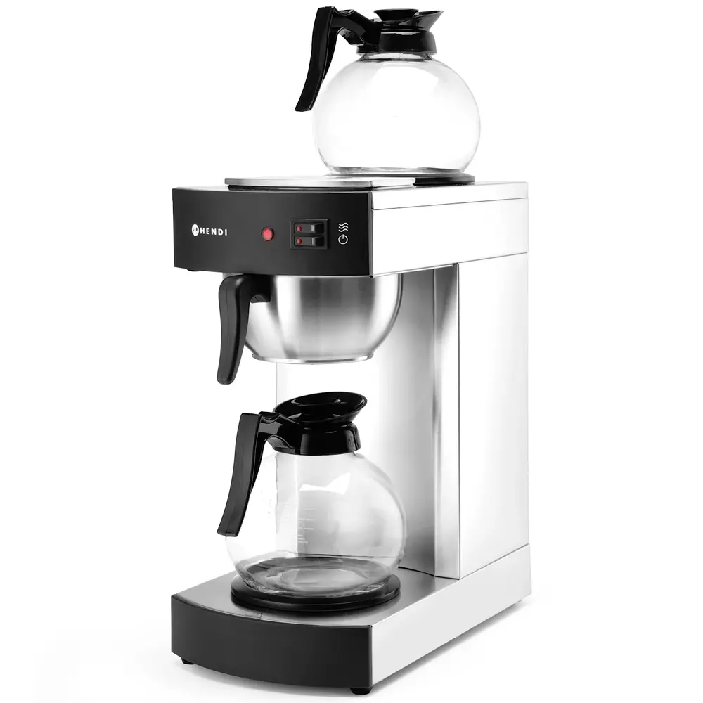 Hendi Koffiezetapparaat | Kitchenline | Rvs/zwart | Enkel | 1.8l | 2 Warmhoudplaten | 1.4kw (230v) | 220x383x465(h)mm