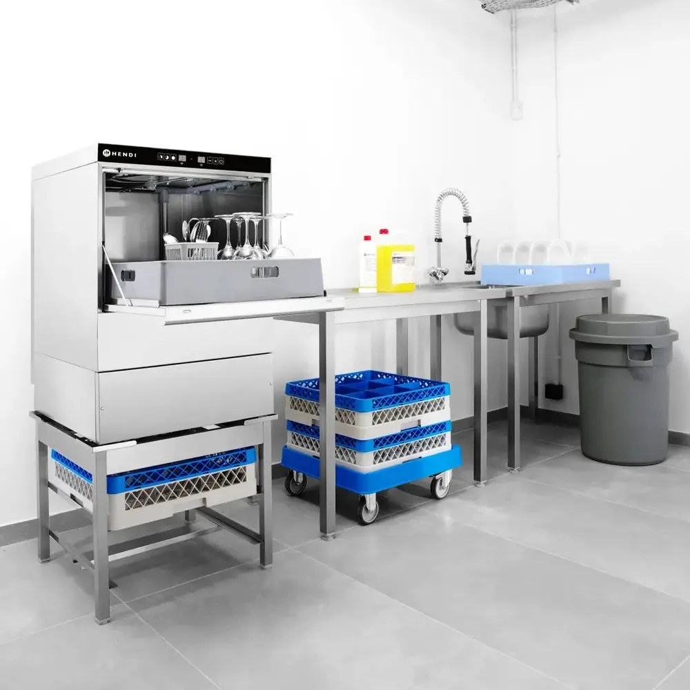 Hendi Onderstel Vaatwasser | Rvs | 2 Niveaus (500x500) | Stelvoeten | 570x560x500(h)mm