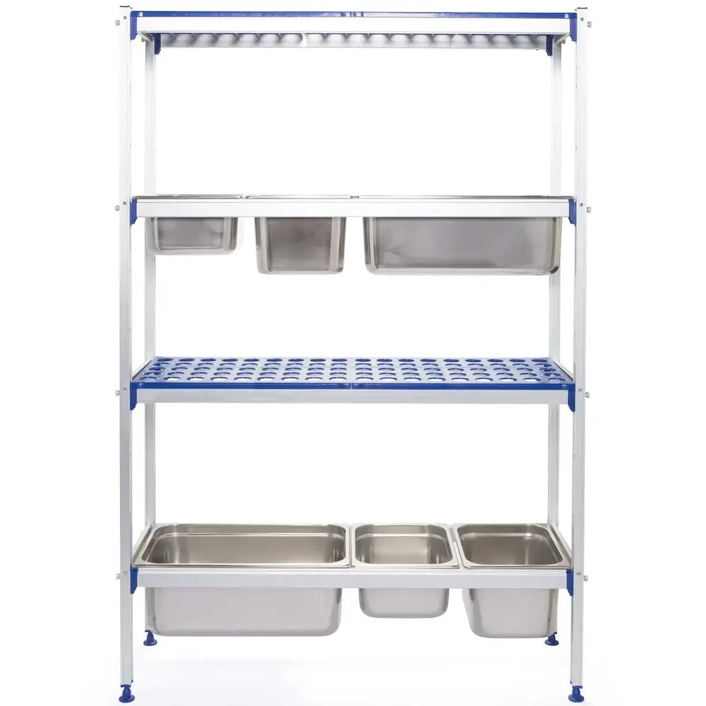 Hendi Opbergrek | Aluminium/kunststof | 4 Schappen | Gn-containers | 1120x355x1685(h)mm