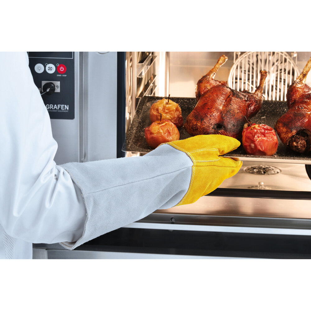 Hendi Ovenhandschoenen | Lang Model | Leer | ≤ 250°c | Ce-keurmerk (2016/425/eu) | 2 Stuks
