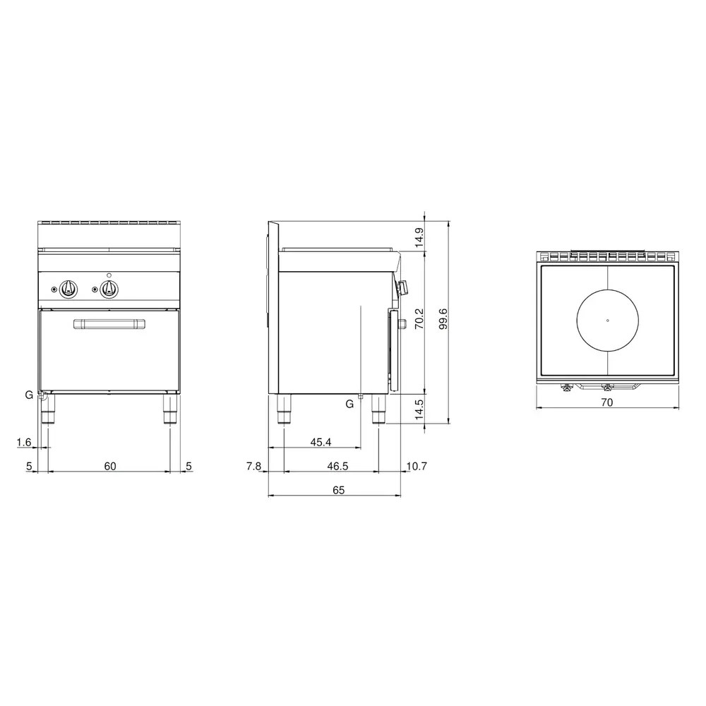 Modular Doorkookplaat + Oven | Fun 650 | Gas | 8.2kw + 5kw (oven) | Piëzo Ontsteking | 700x650x847/996(h)mm