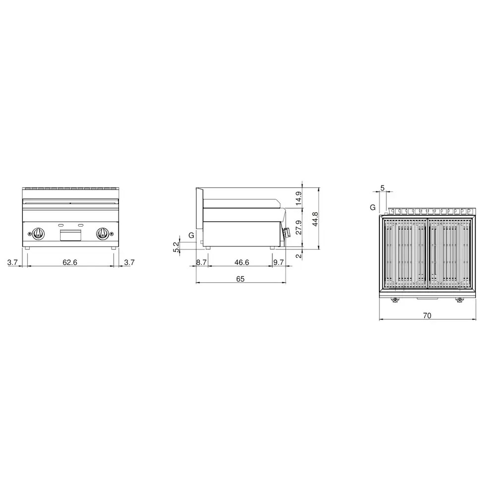 Modular Lavasteengrill | Fun 650 | Gas | Oppervlak 640x500 (gietijzer) | 11kw | Piëzo Ontsteking | 700x650x448(h)mm