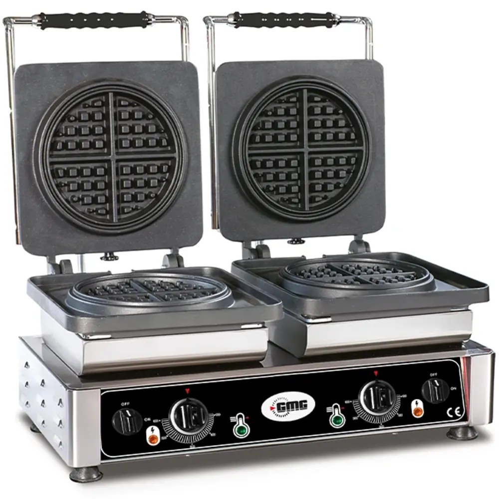 Gmg Wafelijzer | American | Dubbel | Ronde Wafels (ø160mm) | 50°c/300°c | 4.4kw (2x 230v) | Verwisselbare Wafelvorm | 600x440x320(h)mm