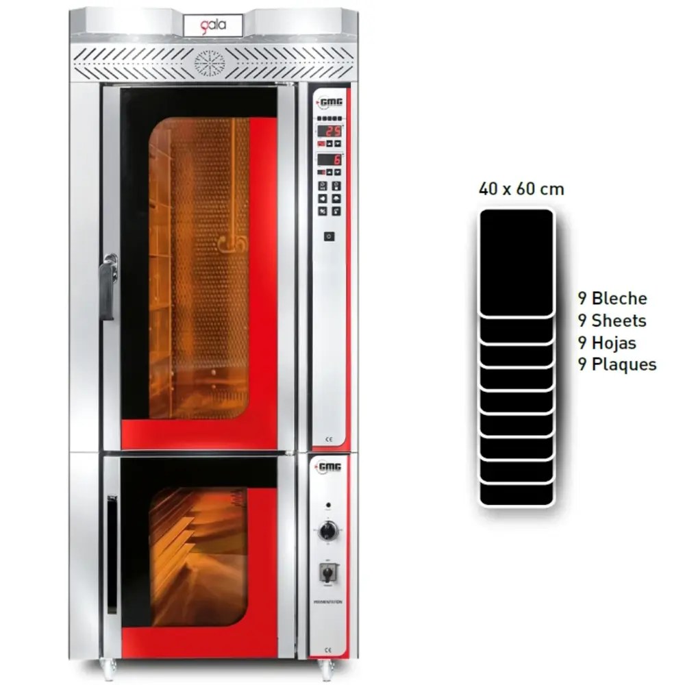 Gmg Modulaire Bakkerij Oven | Gala | 9 Niveaus (en600x400) | Elektrisch | 40°c/375°c | 17.5kw (400v) | Bevochtiging (handmatig) | Incl. Rijskast | 850x1400x1900(h)mm