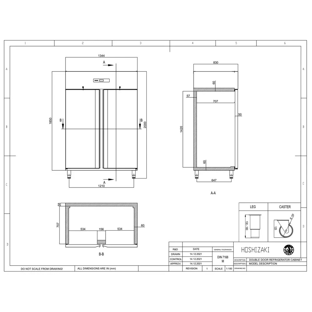 Hoshizaki Koelkast | Advance | 1200l (2/1 Gn) | Rvs | 0°c/+10°c | Geforceerd | 1344x830x1980/2030(h)mm