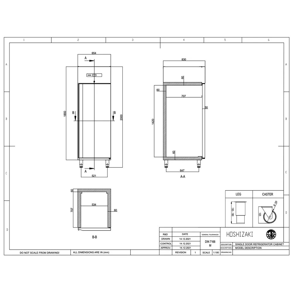 Hoshizaki Koelkast | Advance | 600l (2/1 Gn) | Rvs | 0°c/+10°c | Geforceerd | 654x830x1980/2030(h)mm