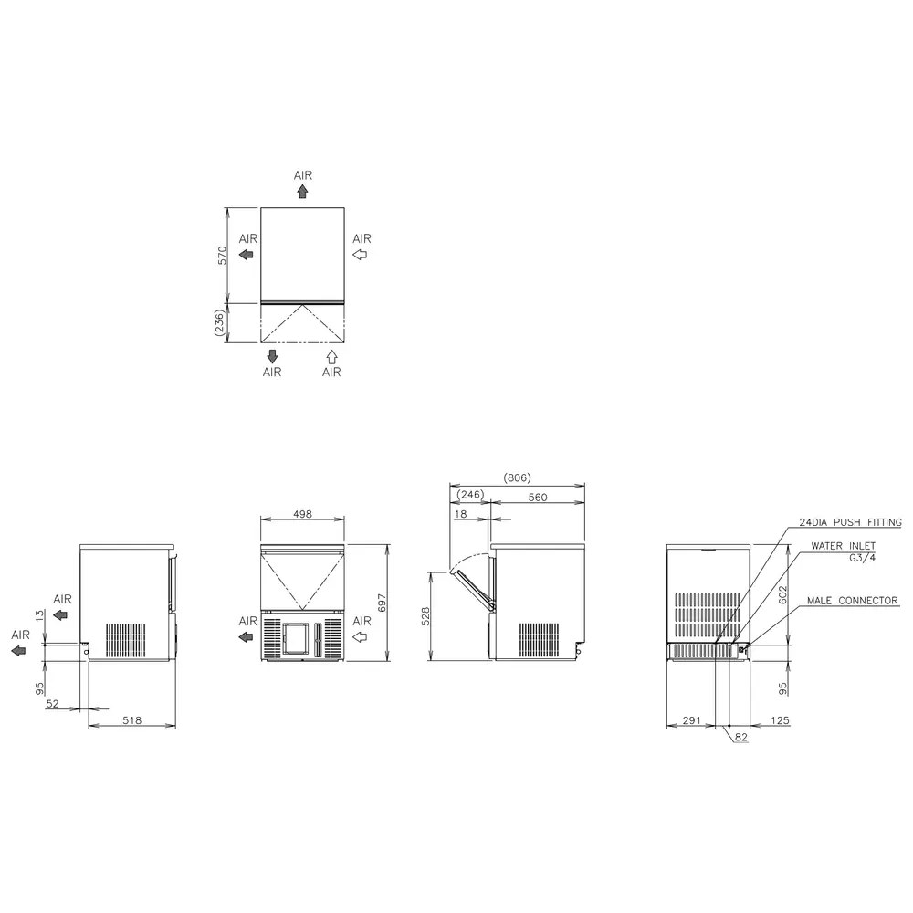 Hoshizaki Korrelijsmachine | Cm-serie | 55kg/24u | Bunker 18kg | Luchtgekoeld | 498x570x697(h)mm