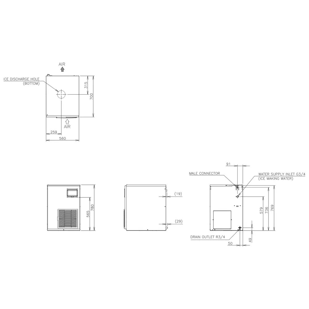 Hoshizaki Korrelijsmachine | Fm-serie | 140kg/24u | Zonder Bunker | Luchtgekoeld | 560x700x780(h)mm