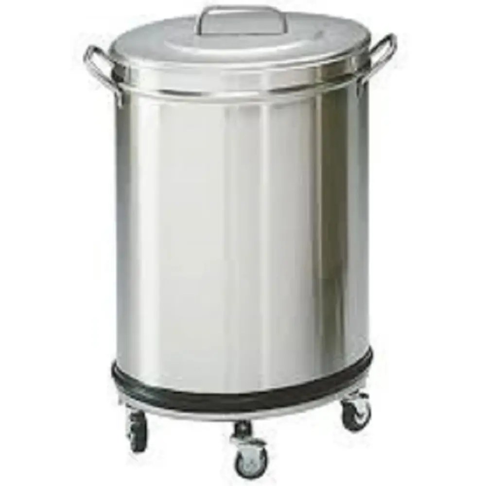 Gastro-inox Afvalbak | Rvs (geborsteld) | 95l | Los Deksel | Wielen | ø480x605(h)mm
