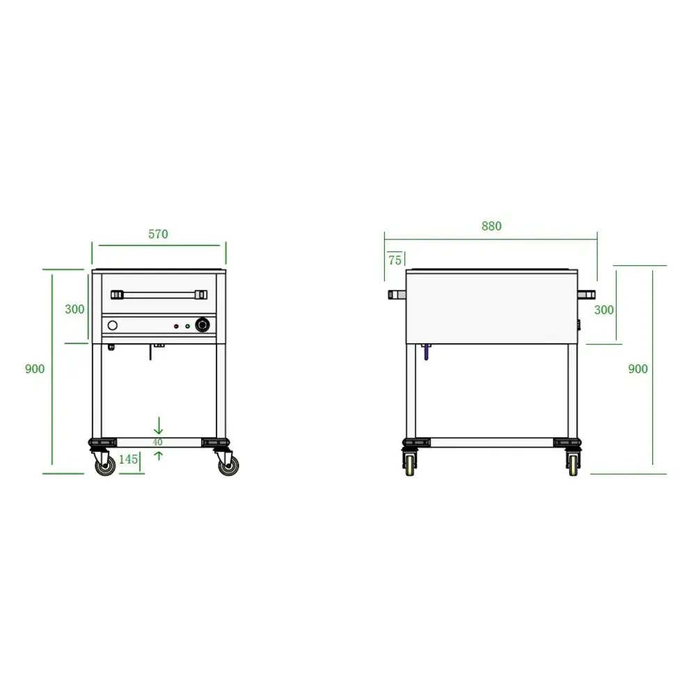 Combisteel Bain-marie Wagen | Elektrisch | 2x 1/1 GN | 30°c/110°c | 1.5kw (230v) | Aftapkraan | 570x880x900(h)mm