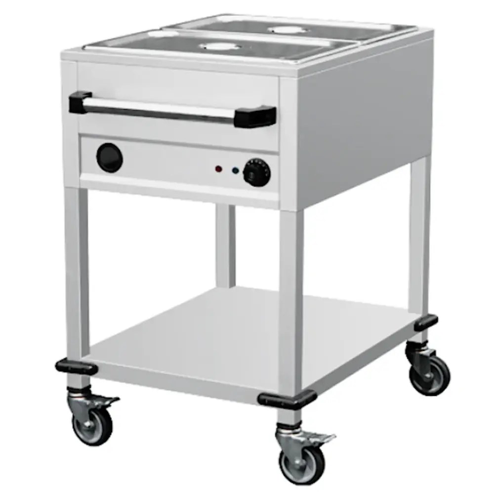 Combisteel Bain-marie Wagen | Elektrisch | 2x 1/1 GN | 30°c/110°c | 1.5kw (230v) | Aftapkraan | 570x880x900(h)mm