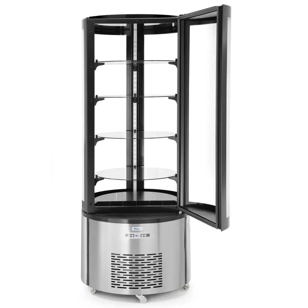 Arktic by Hendi Gebaksvitrine | 360l | Rvs/zwart | 0°c/+6°c | Geforceerd | 5 Niveaus | Wielen (geremd) | ø680x1750(h)mm