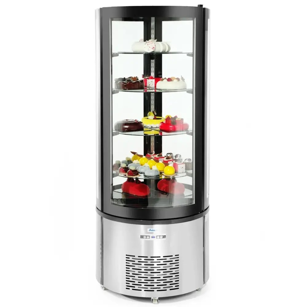 Arktic by Hendi Gebaksvitrine | 360l | Rvs/zwart | 0°c/+6°c | Geforceerd | 5 Niveaus | Wielen (geremd) | ø680x1750(h)mm