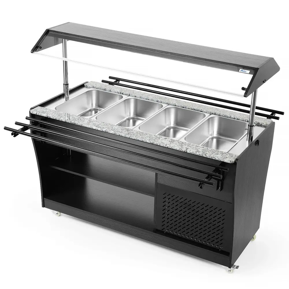 Arktic by Hendi Gekoeld Buffet | Hout/rvs | 4x 1/1 GN | +2°c/+10°c | Statisch | Liftkap (verlicht) | Wielen (geremd) | 1490x765x1370(h)mm