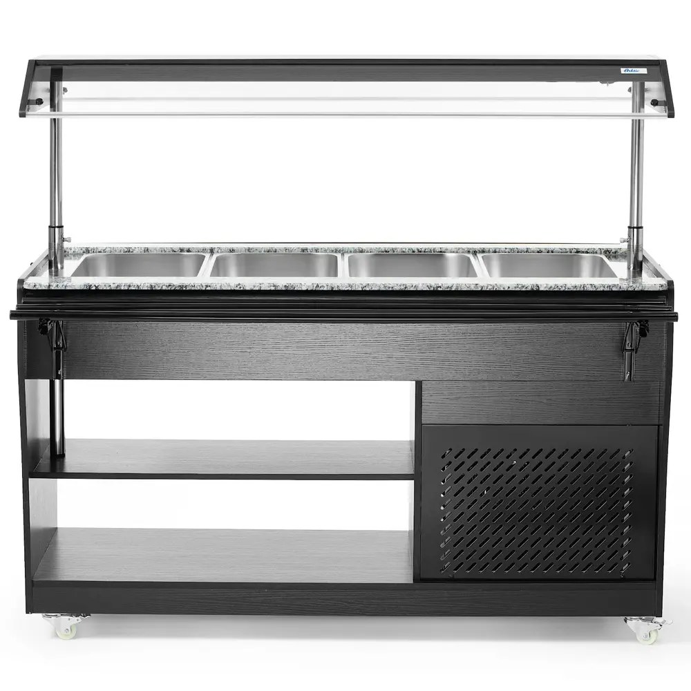 Arktic by Hendi Gekoeld Buffet | Hout/rvs | 4x 1/1 GN | +2°c/+10°c | Statisch | Liftkap (verlicht) | Wielen (geremd) | 1490x765x1370(h)mm