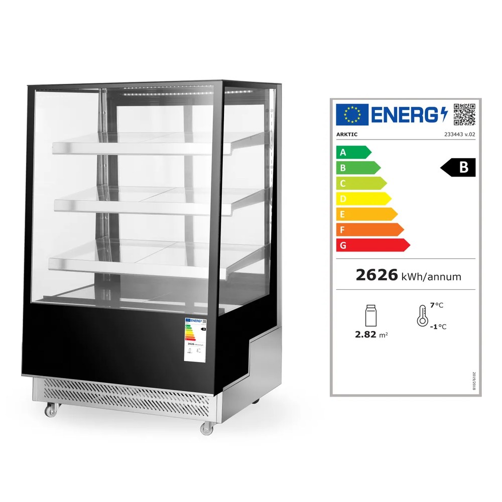 Arktic by Hendi Koelvitrine | 500l | Rvs/zwart | 0°c/+6°c | Geforceerd | 4 Niveaus | Wielen (geremd) | 900x805x1445(h)mm