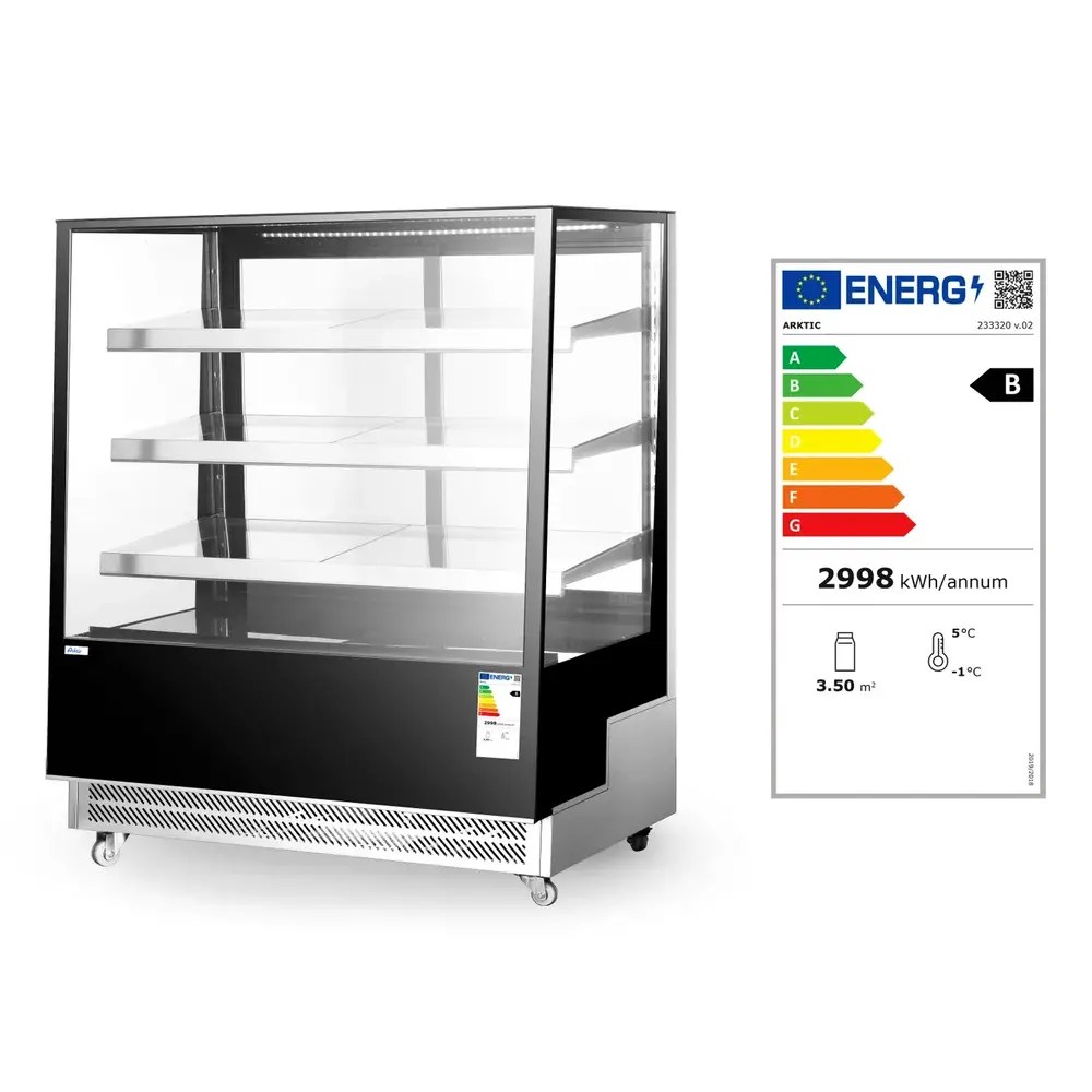 Arktic by Hendi Koelvitrine | 650l | Rvs/zwart | 0°c/+6°c | Geforceerd | 4 Niveaus | Wielen (geremd) | 1200x805x1445(h)mm