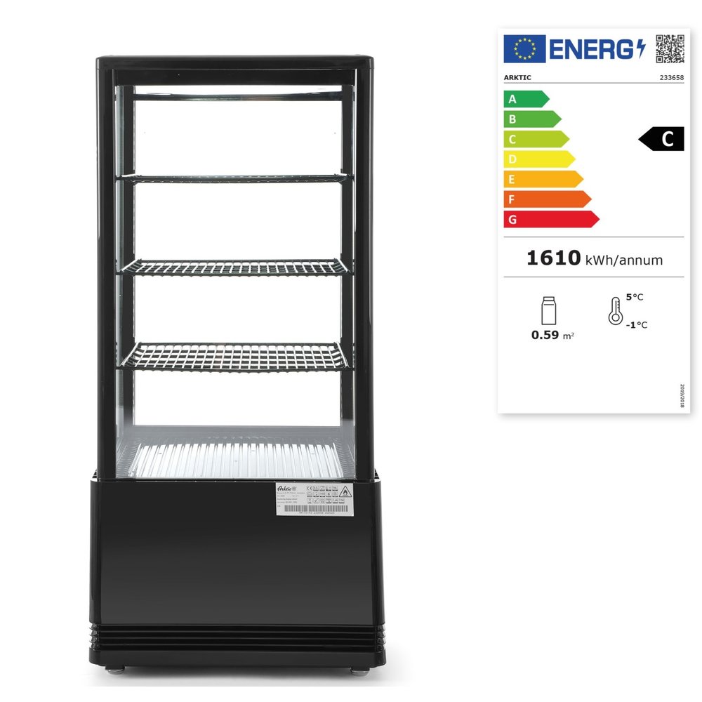 Arktic by Hendi Koelvitrine | 78l | Zwart | +2°c/+6°c | 4 Niveaus | 452x406x966(h)mm