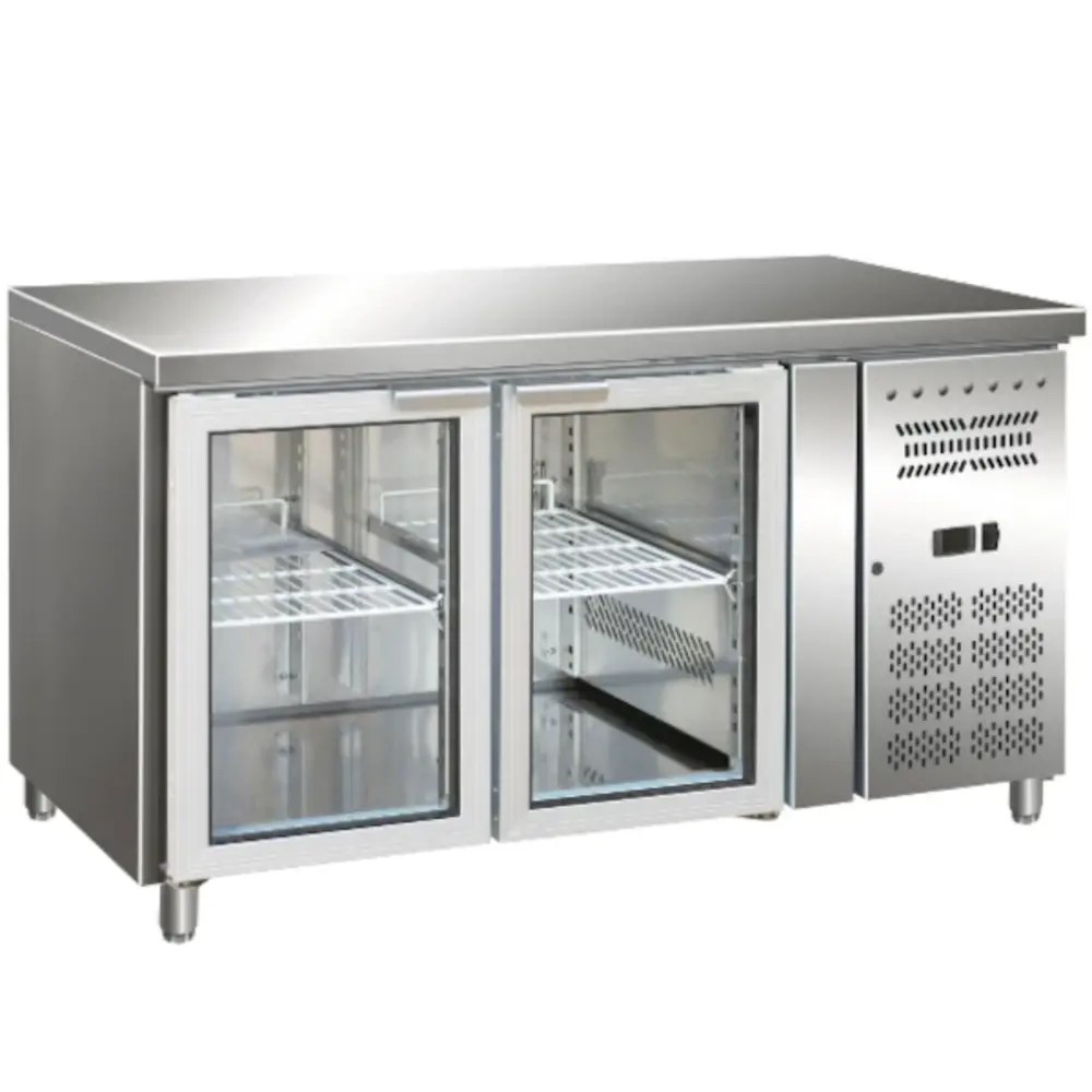 Gastro-inox Koelwerkbank | 314l | 2 Glasdeuren (1/1 Gn) | +2°c/+8°c | Geforceerd | 1360x700x860(h)mm