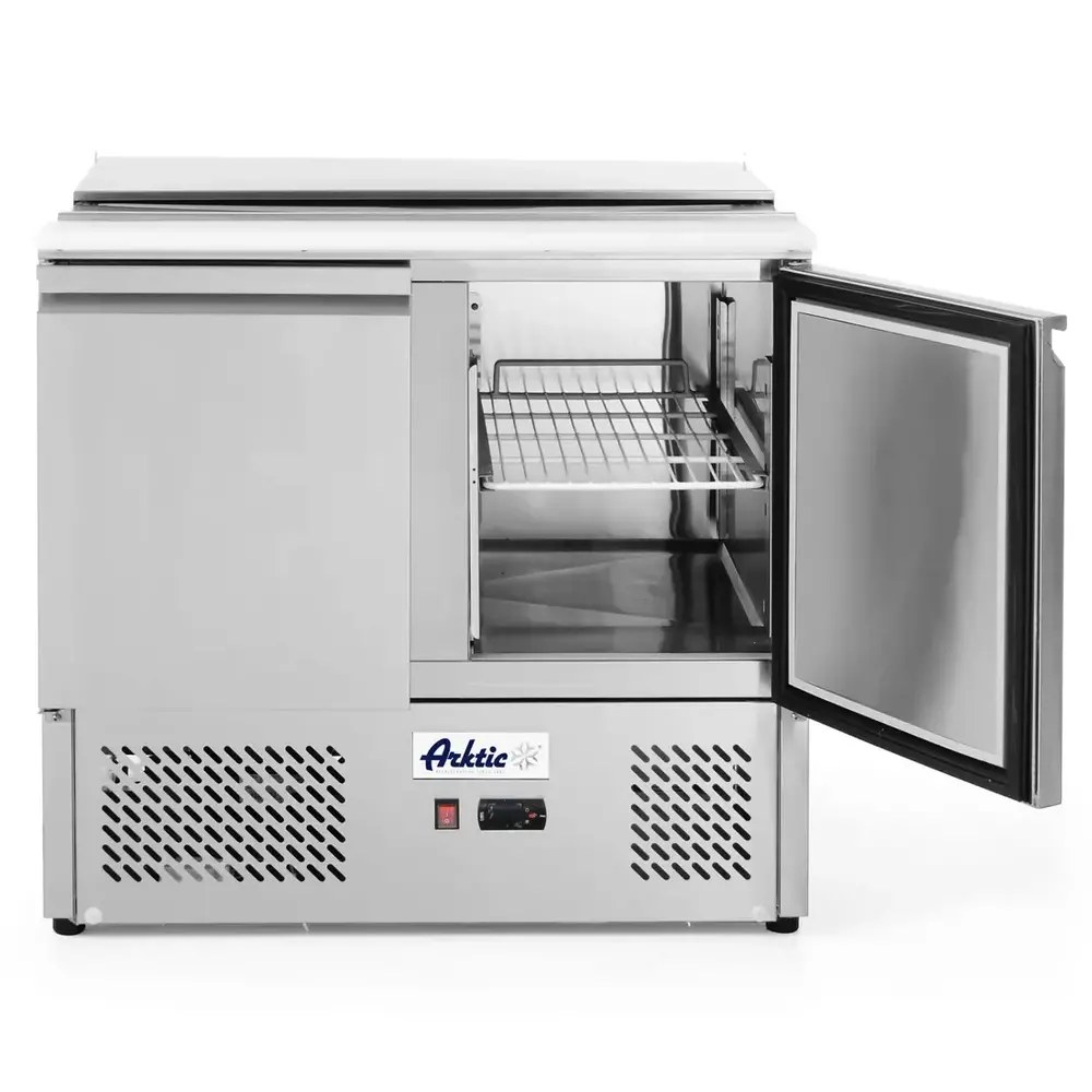 Arktic by Hendi Saladette | Kitchenline | 300l | 2 Deuren (1/1 Gn) | Boven 2x 1/1 GN + 3x 1/6 GN | -2°c/+8°c | Geforceerd | Schuif-/klapdeksel + Snijblad | 900x700x888(h)mm