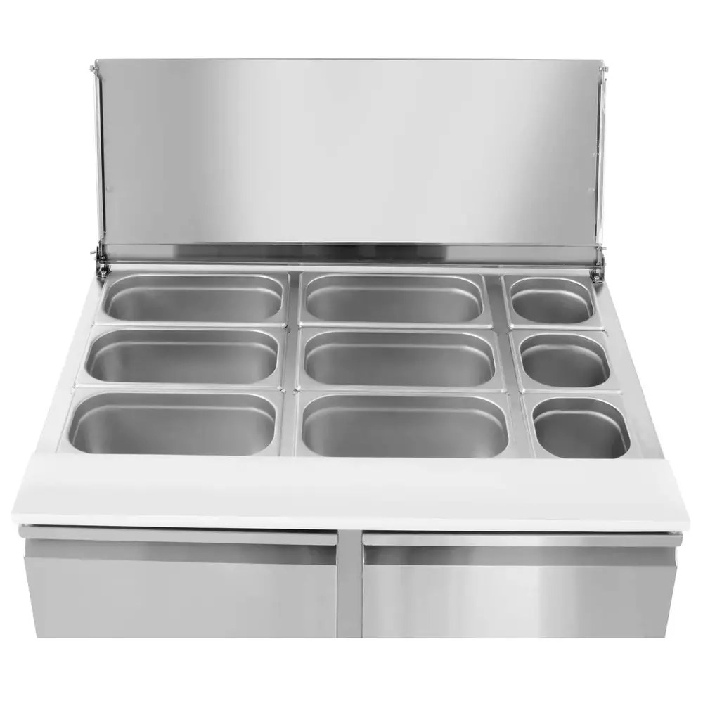 Arktic by Hendi Saladette | Kitchenline | 300l | 2 Deuren (1/1 Gn) | Boven 2x 1/1 GN + 3x 1/6 GN | -2°c/+8°c | Geforceerd | Schuif-/klapdeksel + Snijblad | 900x700x888(h)mm