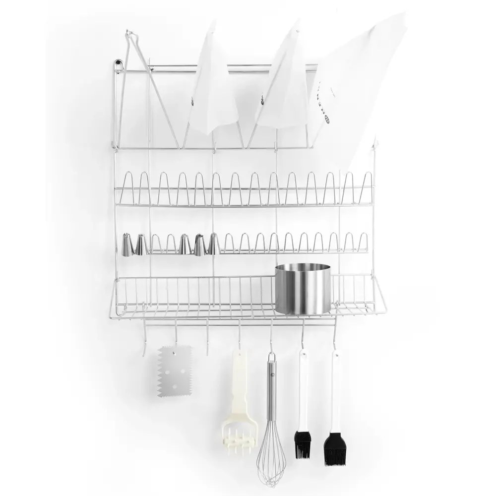 Hendi Patisserie Wandrek | Rvs | 4 Spuitzakhouders + 31 Spuitmondhouders | Accessoireschap + 7 Haken | 500x360x560(h)mm