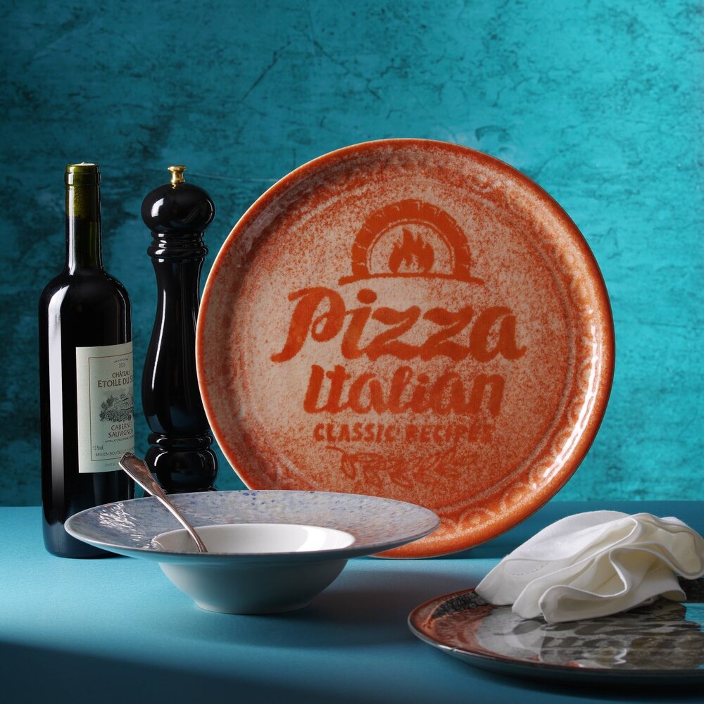 Hendi Pizza-/pannenkoekenborden | Recipe | Porselein | Baksteenrood | 6 Stuks | ø310x17(h)mm