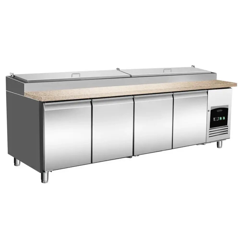 Combisteel Pizzawerkbank | 943l | 4 Deuren (en600x400) | Boven 12x 1/3 GN | +2°c/+8°c | Geforceerd | 2528x800x890/1040(h)mm