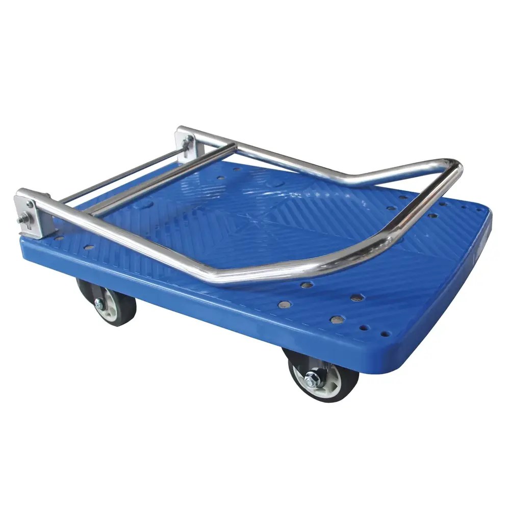 Hendi Platformwagen | Kunststof | Max. 150kg | Wielen (geremd) + Duwbeugel (inklapbaar) | 730x480x825(h)mm