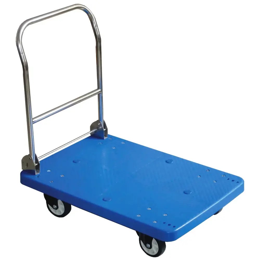 Hendi Platformwagen | Kunststof | Max. 150kg | Wielen (geremd) + Duwbeugel (inklapbaar) | 730x480x825(h)mm