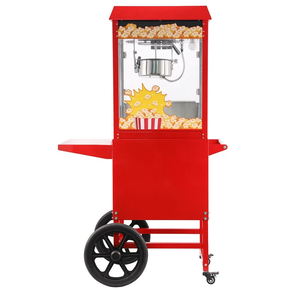 Hendi Popcornmachine + Onderstel | Rood | 1.16kw (230v) | Interne Verlichting | Wielen (geremd) | 940x510x1553(h)mm