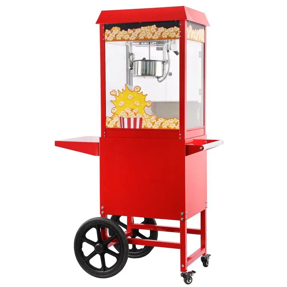Hendi Popcornmachine + Onderstel | Rood | 1.16kw (230v) | Interne Verlichting | Wielen (geremd) | 940x510x1553(h)mm