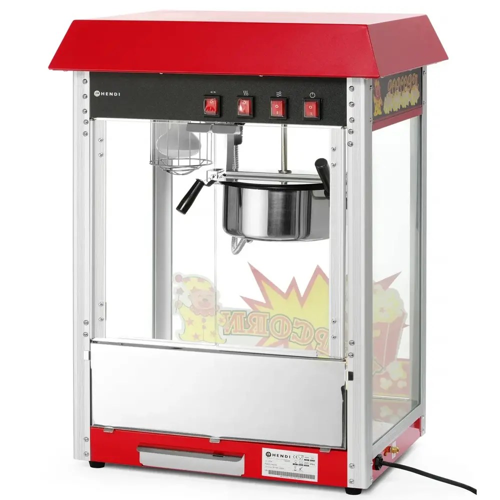 Hendi Popcornmachine | Rood | 1.5kw (230v) | Interne Verlichting | 560x420x770(h)mm