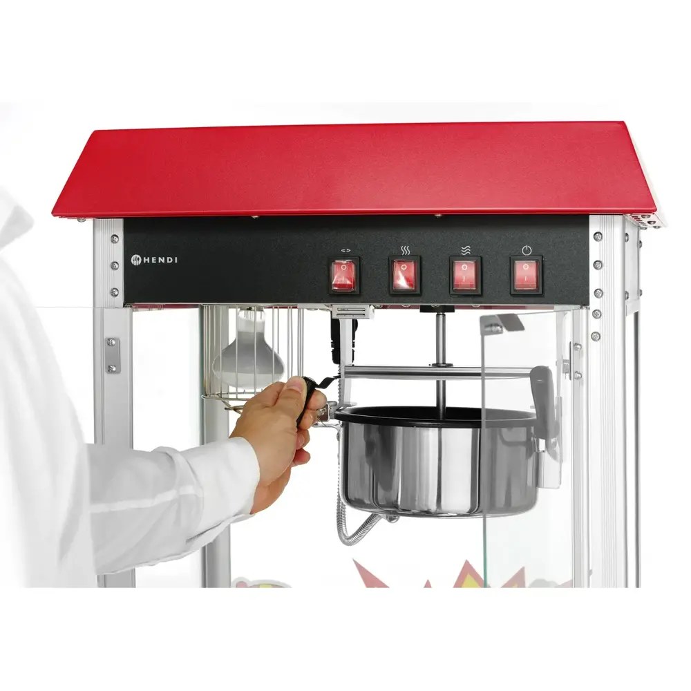 Hendi Popcornmachine | Rood | 1.5kw (230v) | Interne Verlichting | 560x420x770(h)mm