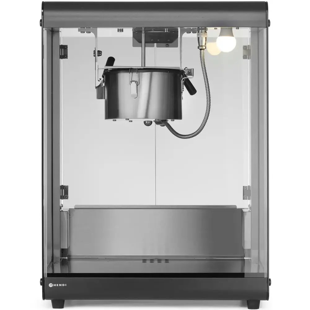 Hendi Popcornmachine | Zwart | 1.16kw (230v) | Interne Verlichting | 560x445x775(h)mm