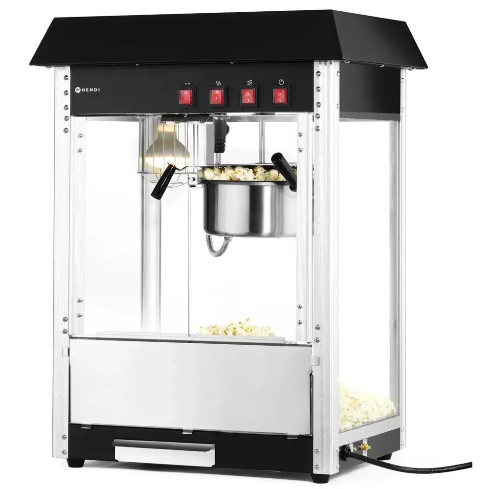 Hendi Popcornmachine | Zwart | 1.5kw (230v) | Interne Verlichting | 560x420x770(h)mm