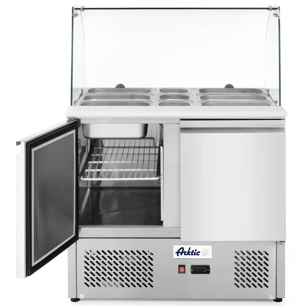 Arktic by Hendi Saladette | Kitchenline | 300l | 2 Deuren (1/1 Gn) | Boven 2x 1/1 GN + 3x 1/6 GN | -2°c/+8°c | Geforceerd | Glasopzet + Snijblad | 900x700x880/1300(h)mm