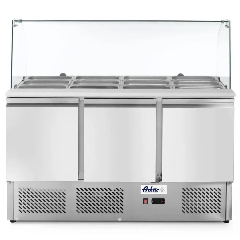 Arktic by Hendi Saladette | Kitchenline | 380l | 3 Deuren (1/1 Gn) | Boven 4x 1/1 GN | -2°c/+8°c | Geforceerd | Glasopzet + Snijblad | 1365x700x880/1300(h)mm